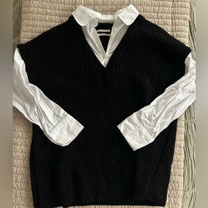 Anthropologie Oversized Sweater Vest with Attached Blouse